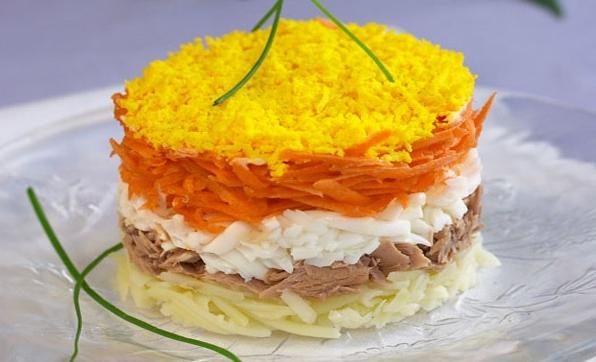 Салат мимоза с рисом и консервой Салат мимоза с рисом рецепт